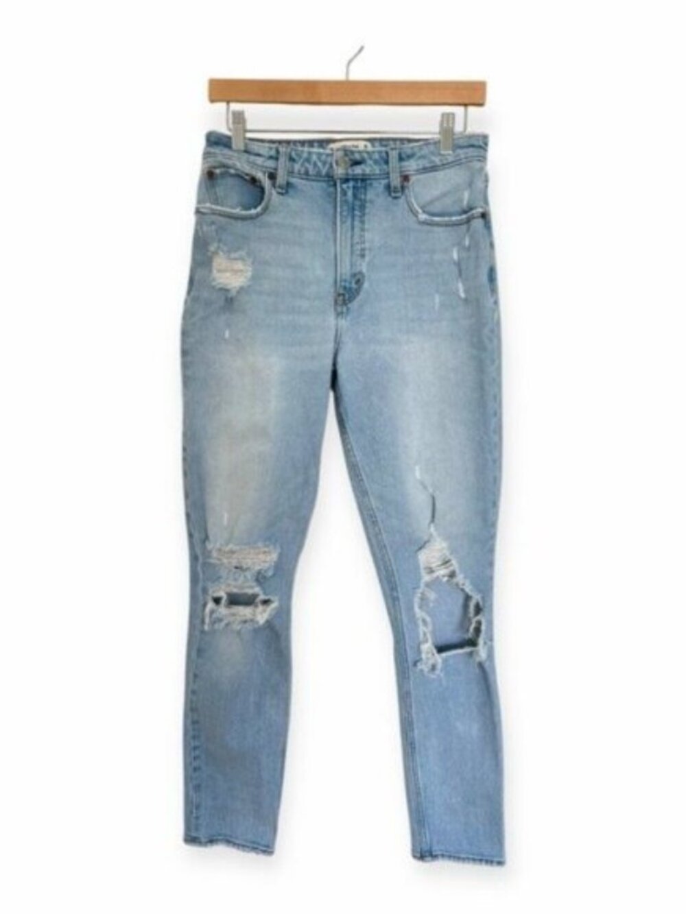 Abercrombie & Fitch Light Blue Distressed Curve Love Skinny Jeans